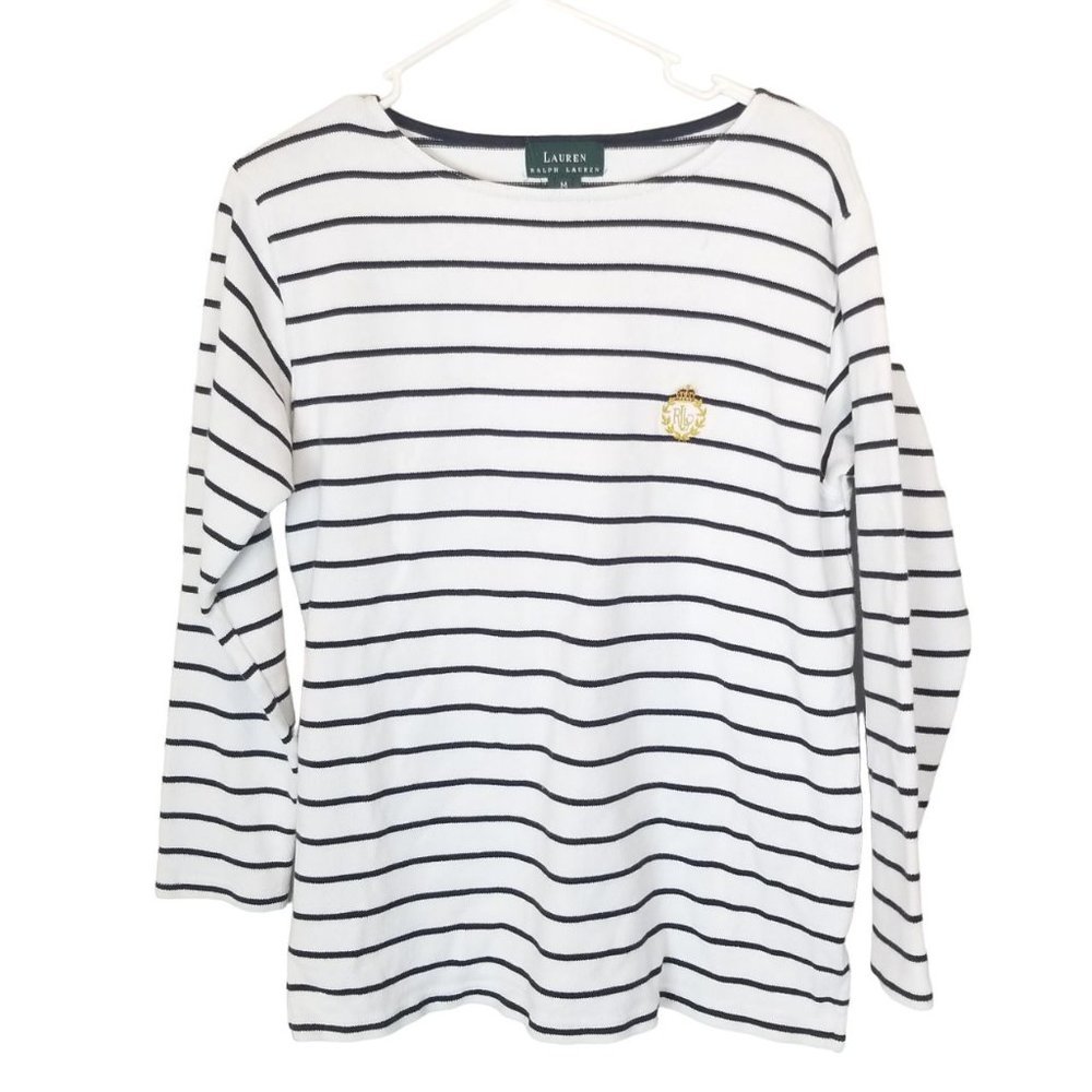 Lauren Ralph Lauren Womens M White Striped 3/4 Sle
